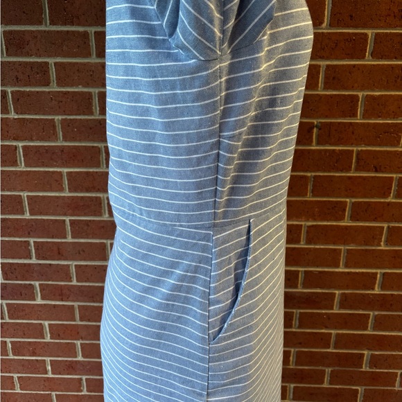Woman’s Large Blue and White Tie Front Sheath Dress with Dolman Sleeves - Picture 4 of 8